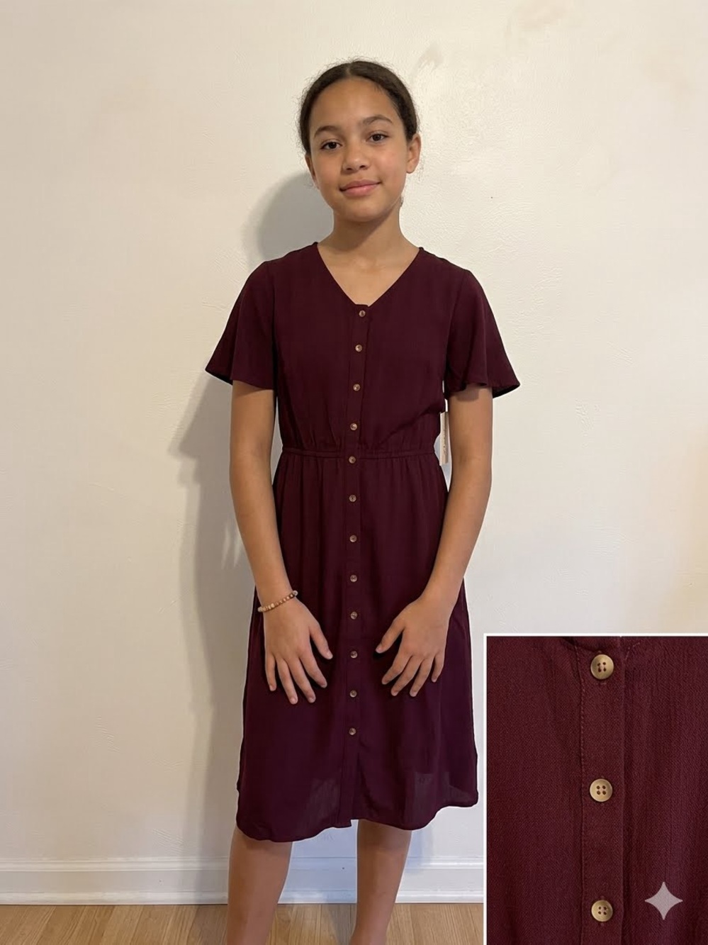 NWT One Loved Babe Floral Midi Dress Youth 14-16 Maroon